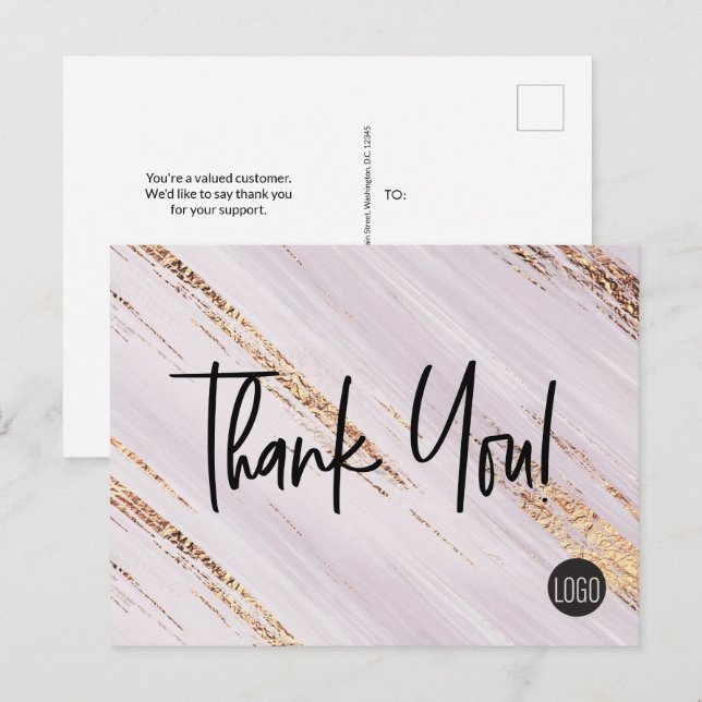 Chic Gold Strokes Business logo Thank You Customer Postcard (Front/Back)