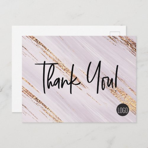 Chic Gold Strokes Business logo Thank You Customer Postcard