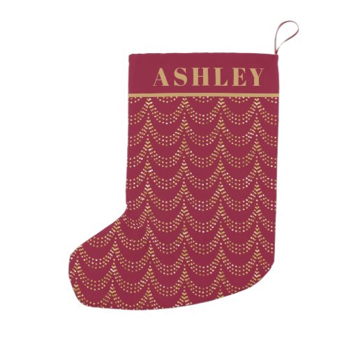 Chic Gold Swag Stripe on Burgundy Red Small Christmas Stocking