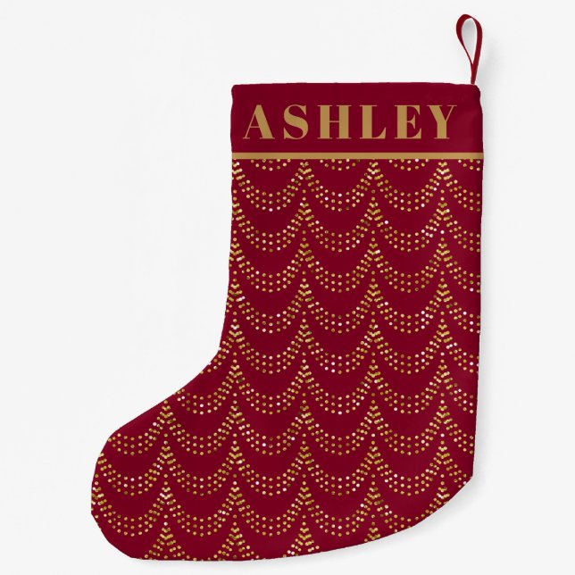 Chic Gold Swag Stripe on Burgundy Red Small Christmas Stocking (Back)