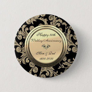 Chic Gold Swirls Black 50th Wedding Anniversary Button