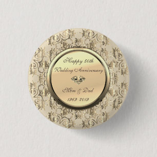 Chic Gold Swirls Diamond 50th Wedding Anniversary Button