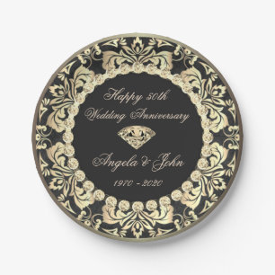 Chic Gold Swirls Diamonds 50th Wedding Anniversar Paper Plates