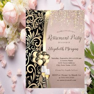 Chic Gold Swirls Glas,High Heels Retirement Invitation