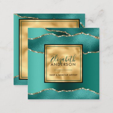 Chic Gold Teal Glitter Fashion Modern  Square Business Card