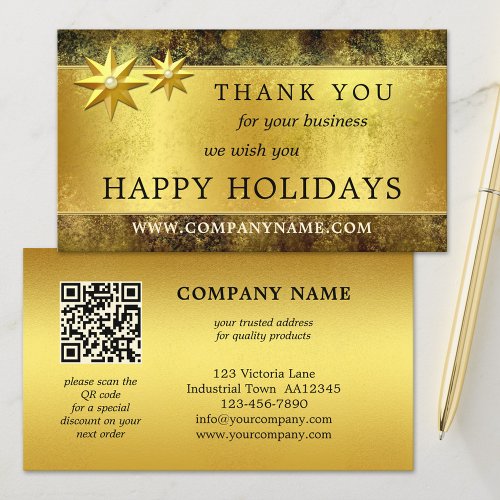 Chic Gold Thank You QR Christmas Business Card