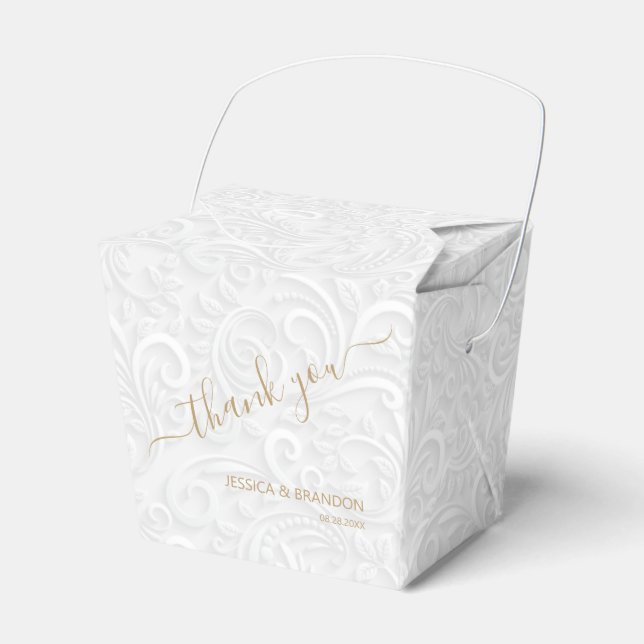 Chic Gold Thank You White Filigree Wedding Favor B Boxes (Front Side)