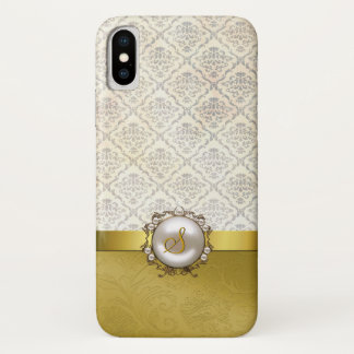 Chic Gold Tone & Cream Damask iPhone X Case