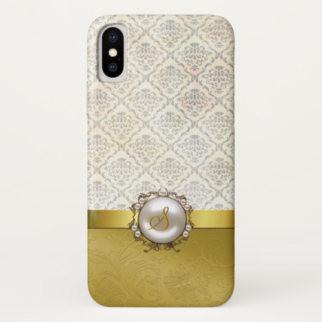 Chic Gold Tone & Cream Damask Case-Mate iPhone Case (Back)