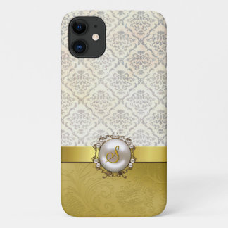 Chic Gold Tone & Cream Damask iPhone 11 Case