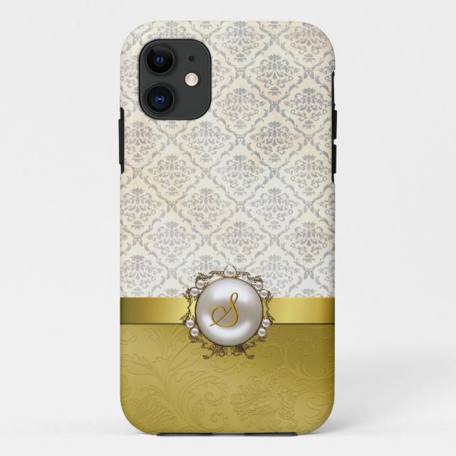 Chic Gold Tone & Cream Damask iPhone 5 Case (Back)