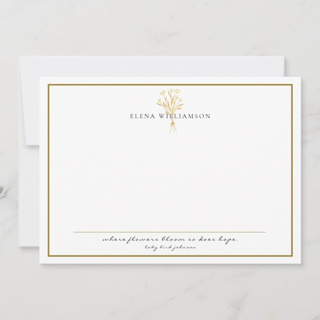 Chic Gold tone Frame Floral Bouquet Note Card (Front)