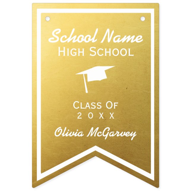 Chic Gold Trendy Graduation Class of 20XX Bunting Bunting Flags (First Flag)