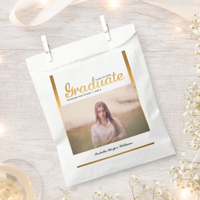 Chic Gold Trendy Graduation Party Class of 20XX Favor Bag (Clipped)