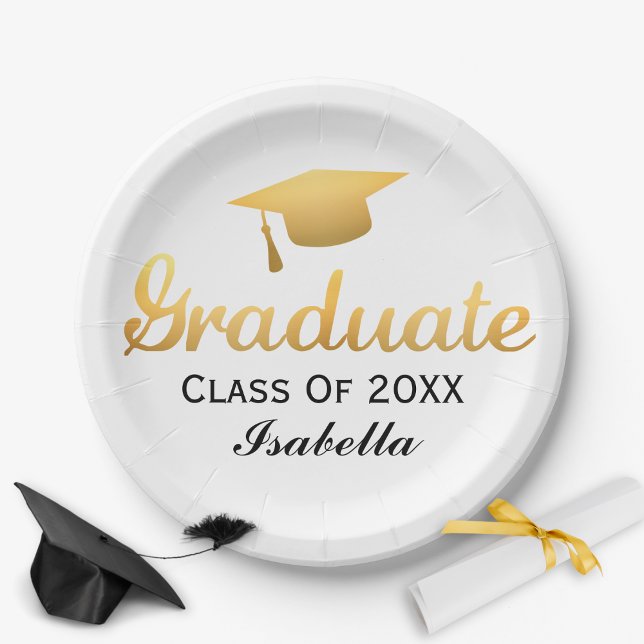 Chic Gold Trendy Graduation Party Class of 20XX Paper Plates (Creator Uploaded)