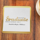 Chic Gold Trendy Graduation Party Class of 20XX Square Paper Coaster<br><div class="desc">Graduation party coasters featuring a chic gold foil graduation script text and cap design.  Add your graduate's name,  "class of" year,  school name,  etc.  Trendy and modern yet classy and sophisticated,  the perfect coaster for your grad's big day.</div>