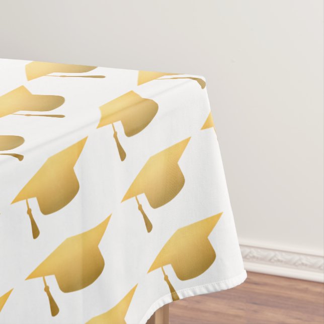 Chic Gold Trendy Graduation Party Grad Cap Tablecloth (In Situ)