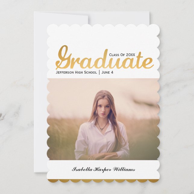 Chic Gold Trendy Graduation Photo Class of 20XX Invitation (Front)