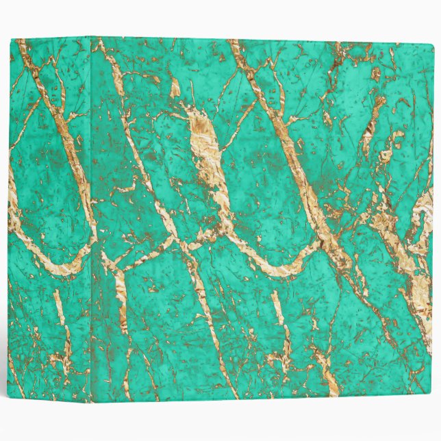 Chic Gold Turquoise Marble Pattern 3 Ring Binder (Front/Spine)