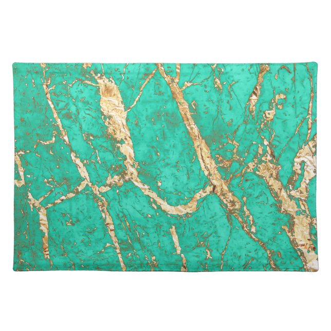 Chic Gold Turquoise Marble Pattern Cloth Placemat (Front)