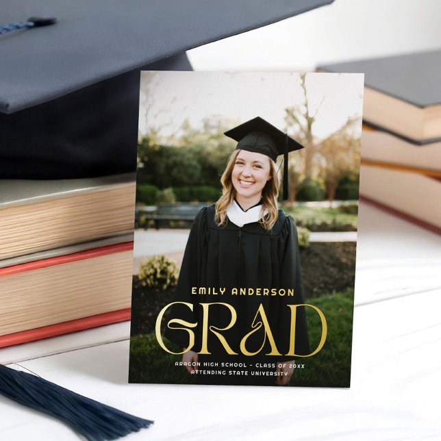 Chic Gold Type Grad Photo Graduation Announcement (Creator Uploaded)
