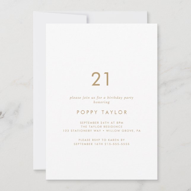 Chic Gold Typography 21st Birthday Party Invitation (Front)