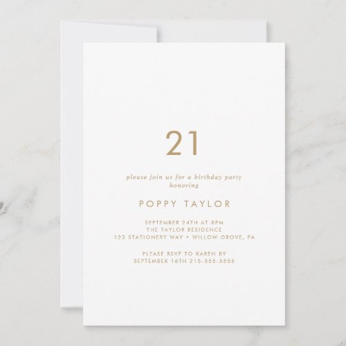Chic Gold Typography 21st Birthday Party Invitation