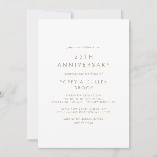 Chic Gold Typography 25th Wedding Anniversary Invitation