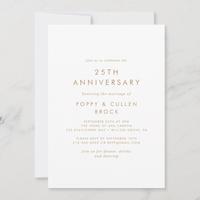 Chic Gold Typography 25th Wedding Anniversary Invitation (Front)