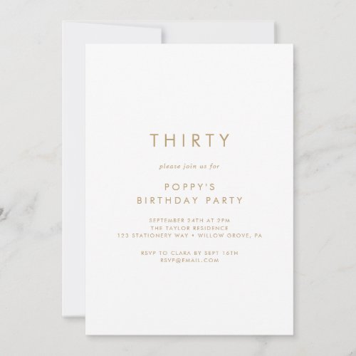 Chic Gold Typography 30th Birthday Party Invitation