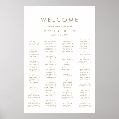 Chic Gold Typography Alphabetical Seating Chart