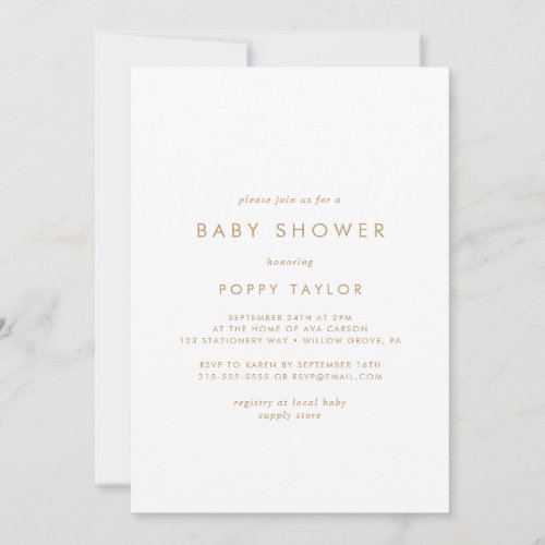 Chic Gold Typography Baby Shower Invitation