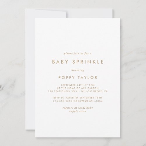 Chic Gold Typography Baby Sprinkle Invitation