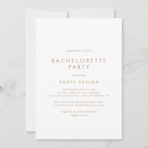 Chic Gold Typography Bachelorette Party Invitation