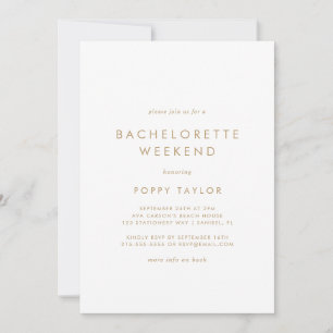 Chic Gold Typography Bachelorette Weekend Invitation