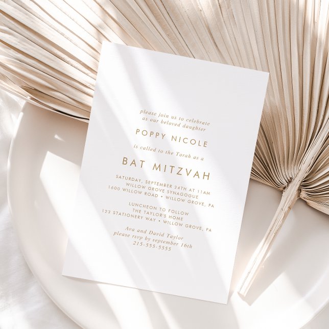 Chic Gold Typography Bat Mitzvah Invitation (Creator Uploaded)