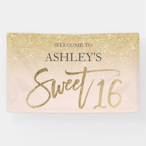 Chic gold typography blush Sweet 16 party Banner