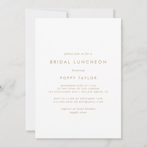 Chic Gold Typography Bridal Luncheon Invitation