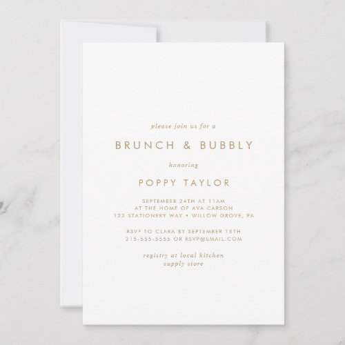 Chic Gold Typography Brunch and Bubbly Invitation