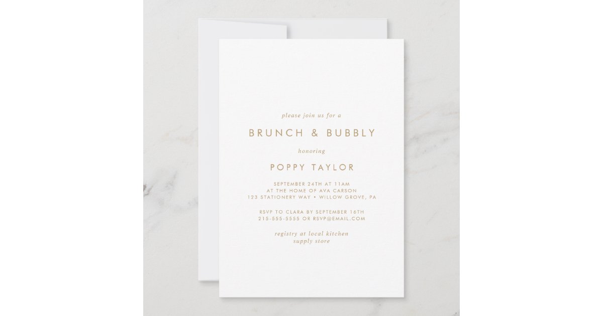 Chic Gold Typography Brunch and Bubbly Invitation | Zazzle