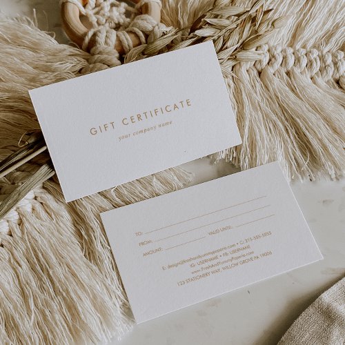 Chic Gold Typography Business Gift Certificate