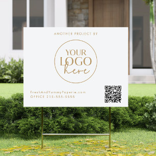 Chic Gold Typography Business Logo QR Code Yard Sign