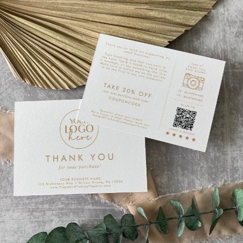 Chic Gold Typography Business Logo Thank You Order Enclosure Card