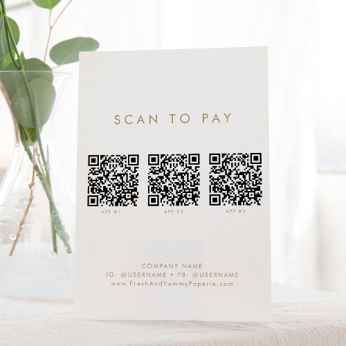 Chic Gold Typography Business QR Code Scan To Pay Pedestal Sign