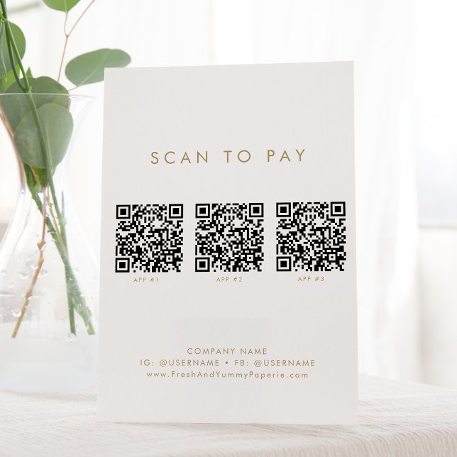 Chic Gold Typography Business QR Code Scan To Pay Pedestal Sign (Creator Uploaded)