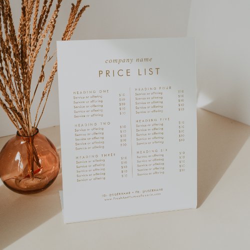 Chic Gold Typography Business Services Price List Pedestal Sign