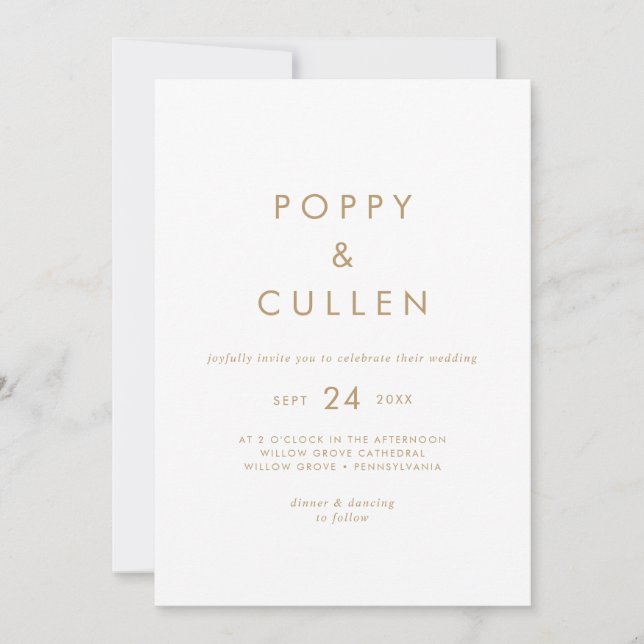 Chic Gold Typography Casual Wedding Invitation (Front)
