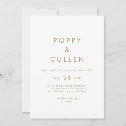 Chic Gold Typography Casual Wedding Invitation