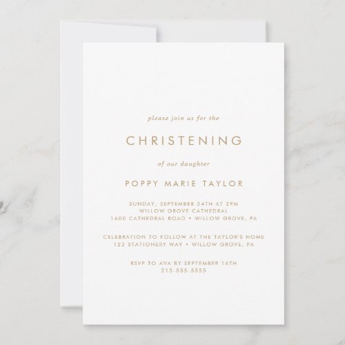 Chic Gold Typography Christening Invitation