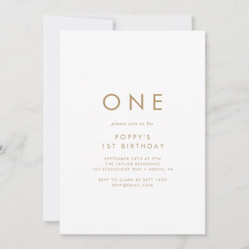 Chic Gold Typography First Birthday Party Invitation